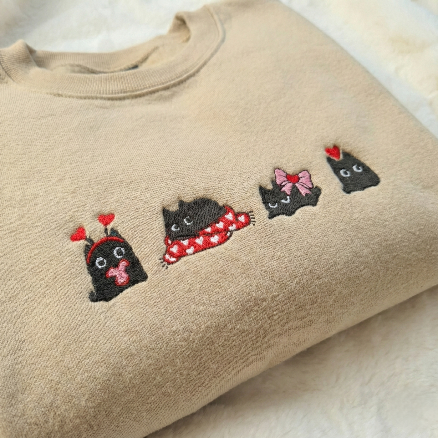 Valentine's Black Cat Sweater, Embroidered Cat Sweatshirt, Cute Cat Lover Jumper, Valentine Gift