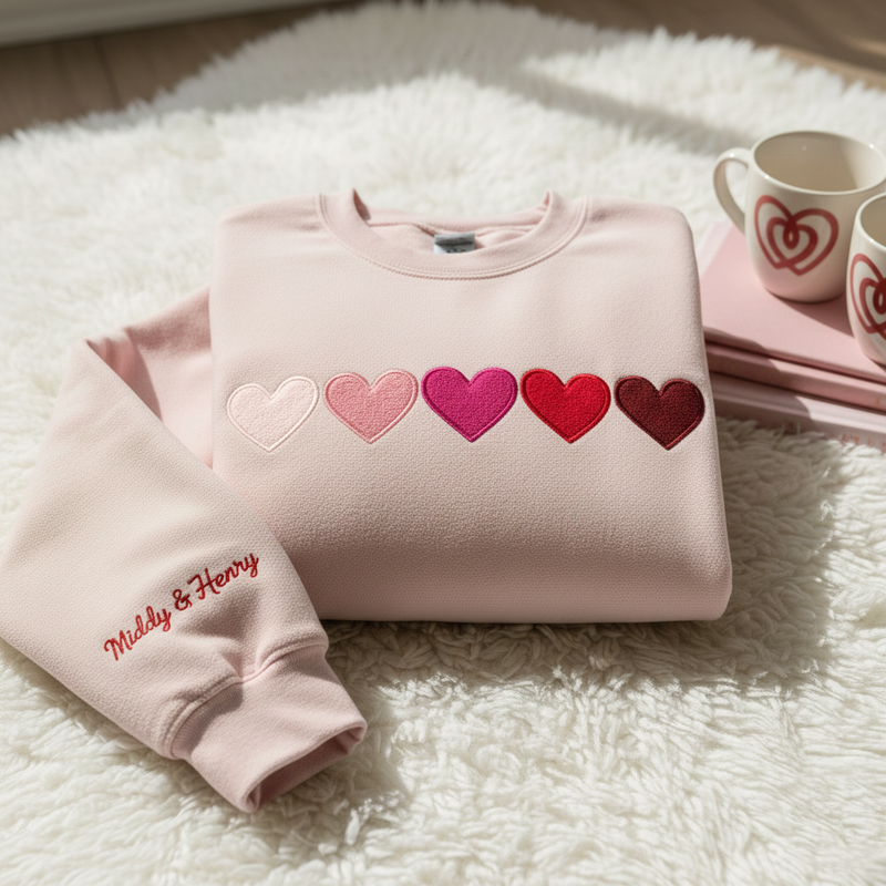 Dainty Ombré Hearts Embroidered Tee, Valentine Heart Embroidered Tee, Embroidered Hearts Tee, Gift for Her