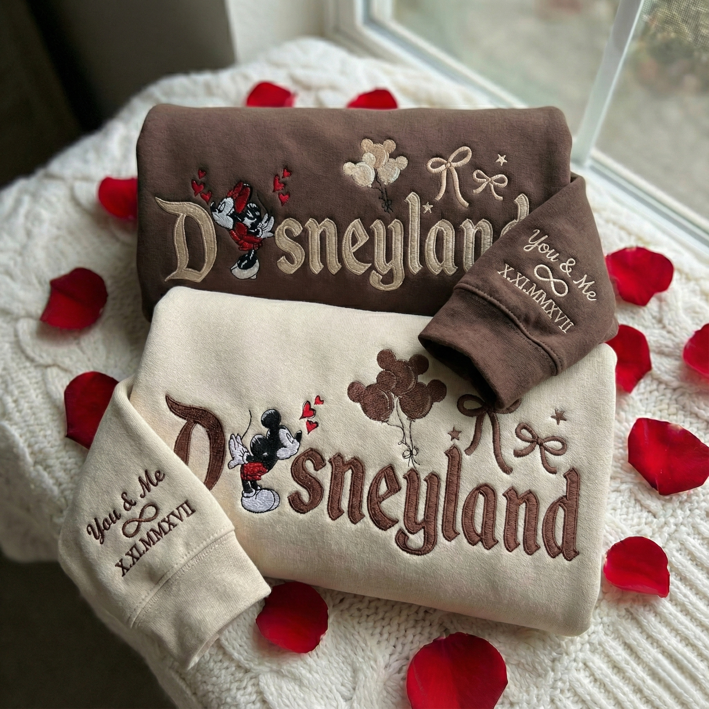 Embroidered Magical Land Couple Sweatshirt, Valentines Couple Mouse Sweatshirt, Matching Sweethearts Sweater, Honeymoon Gift