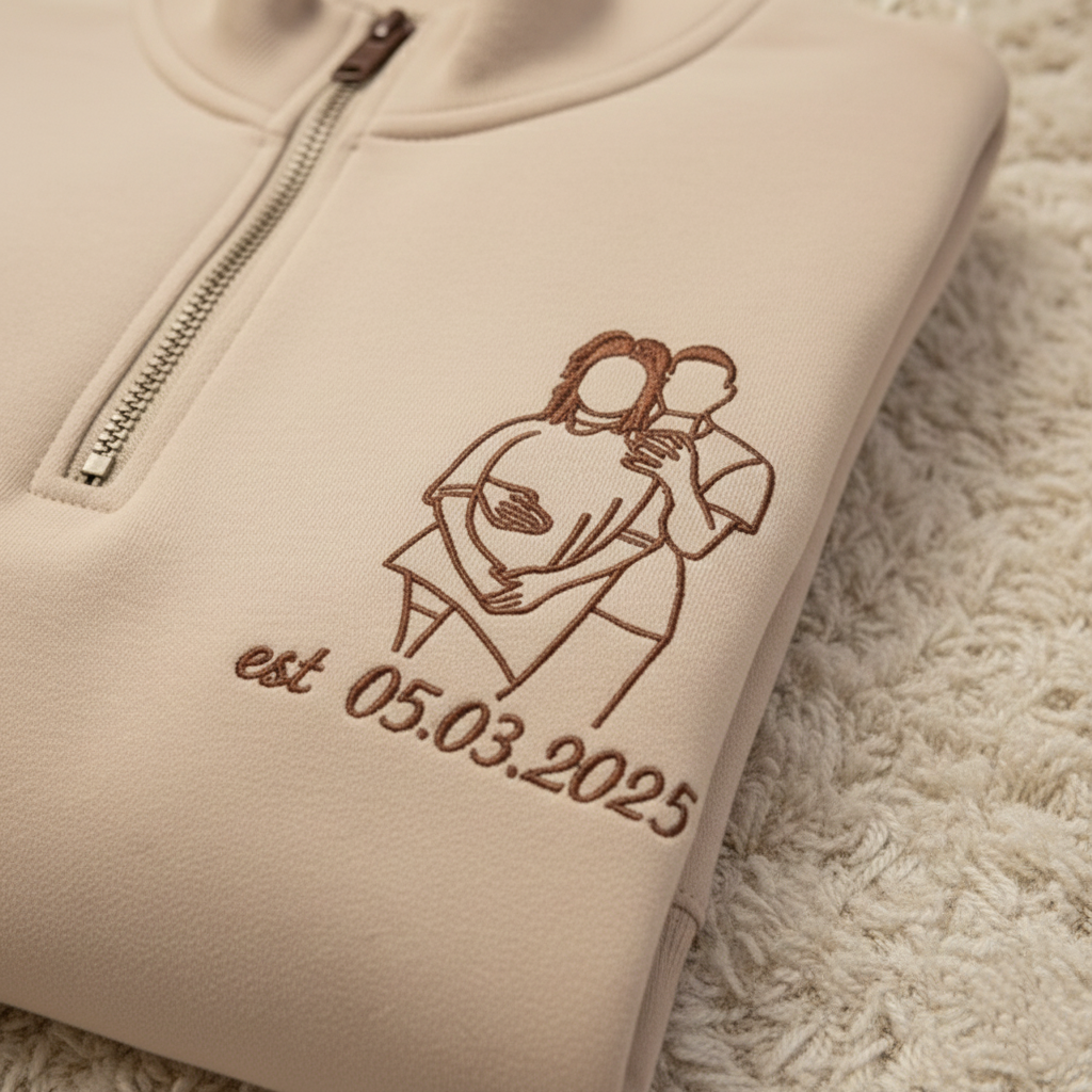 Outlined Embroidered Portrait Photo, Custom Couples Embroidered Sweatshirts, Personalized Crewneck, Valentine Gift