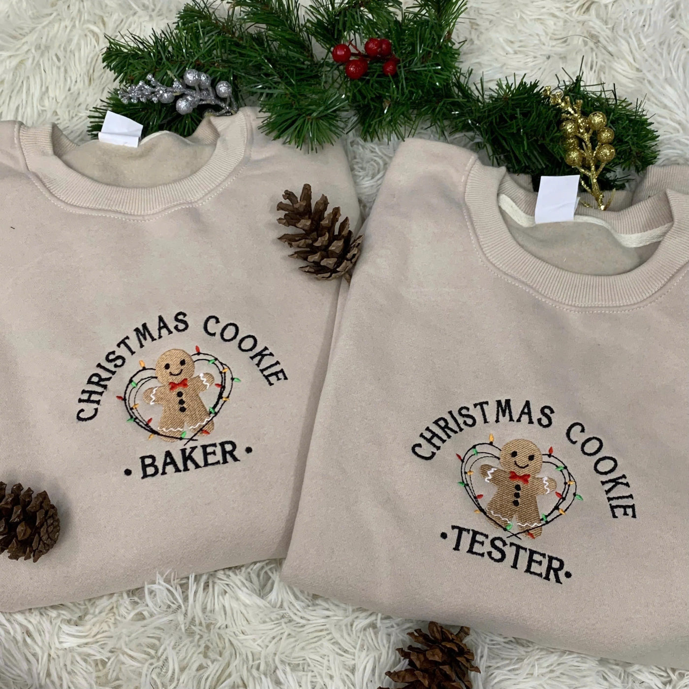 Christmas Cookies Tester And Cookies Baker Embroidered, Christmas Cookies Couple Embroidered Shirt, SweaterChristmas Embroidered Sweatshirt