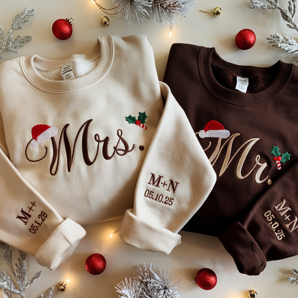 Christmas Mr & Mrs Embroidered Sweatshirt, Husband and Wife Christmas Sweatshirt, Christmas Couple Sweatshirt, Future Mrs Shirt, Matching Family Gift
