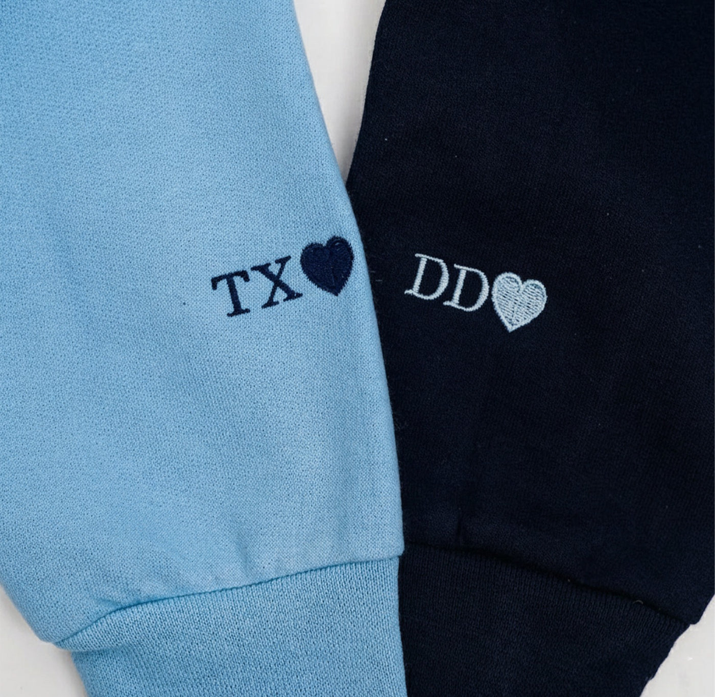 Custom Embroidered Sweatshirt on the sleeve, Add initial or message on the sleeve, Anniversary Gift, Christmas Gift, Valentine's Day