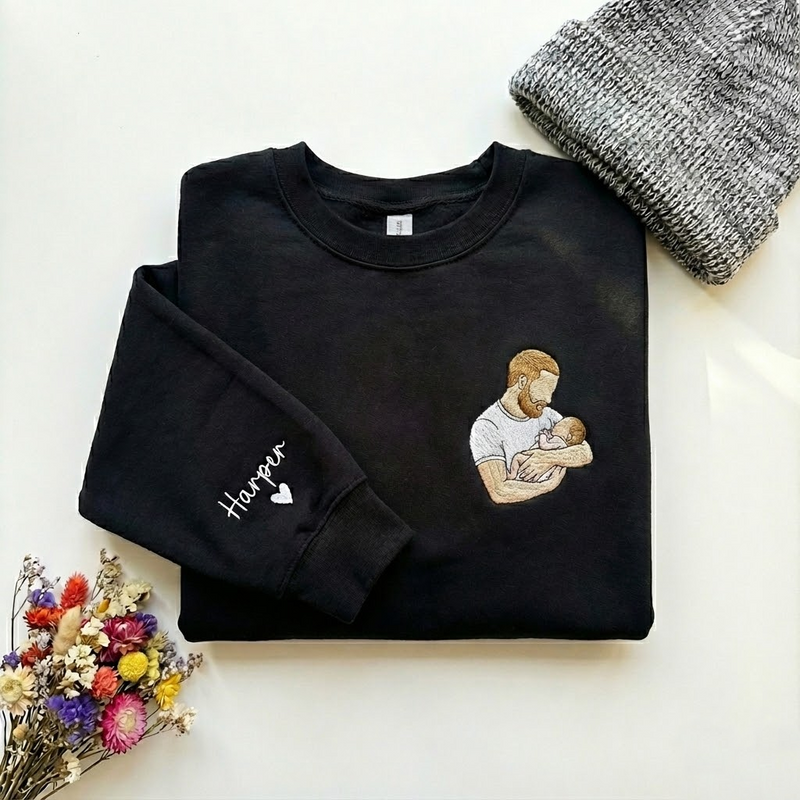 Gift for Dad, Gift for Him, Personalized Crewneck, Custom Embroidered Portrait from Photo Sweatshirt, Custom Embroidered Hoodie