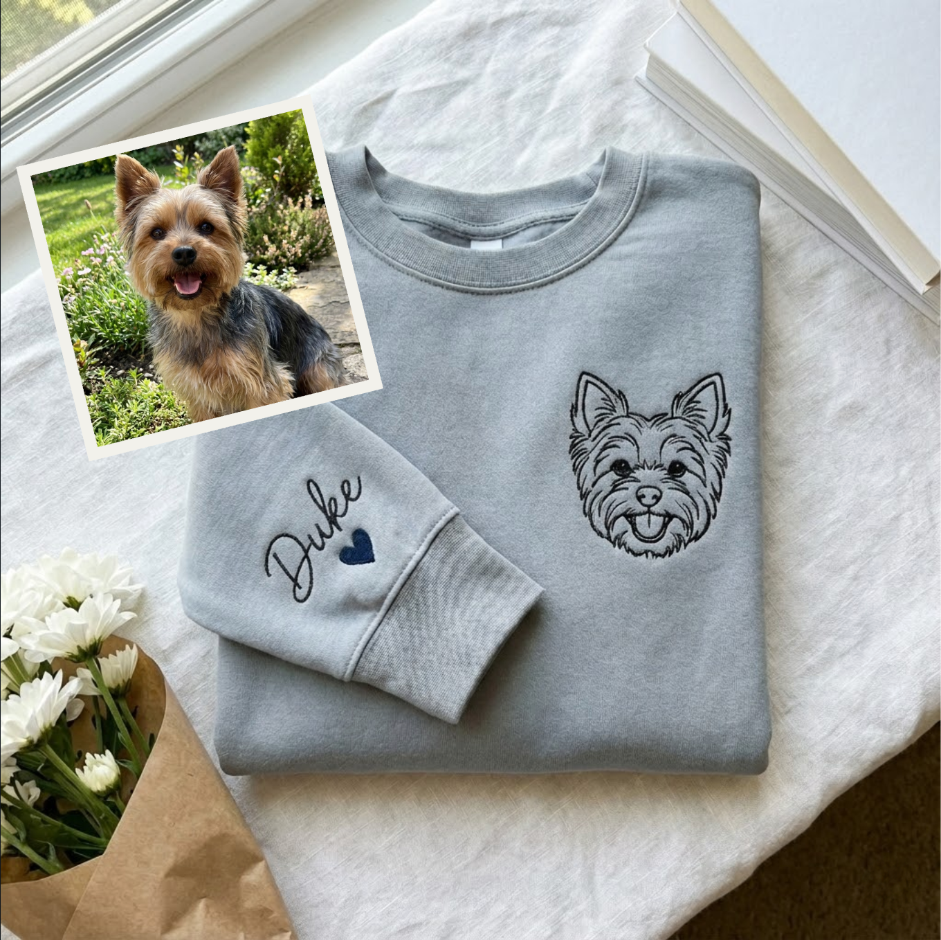 Outline Embroidered Pet Face & Name Sweatshirts, Custom Embroidered Pet Sweatshirts, Custom Dog Cat Embroidered Crewneck, Special Gift for Dog Mom, Dad Dog's Gift