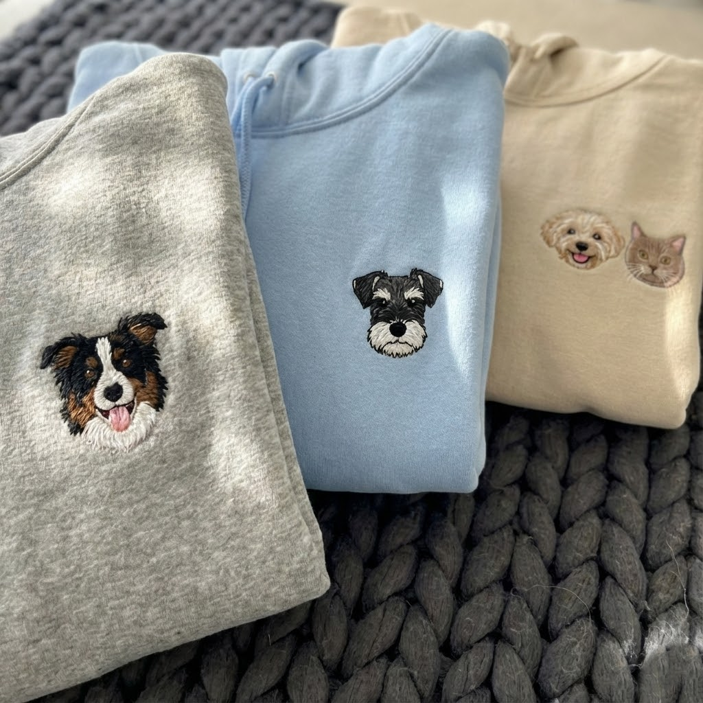 Custom Embroidered Pet Hoodie from Photo + Name, Personalized Dog Embroidered Sweatshirt, Cat & Dog Custom Embroidered Crewneck, Custom Pet Hoodie, Gift for Dog Lovers