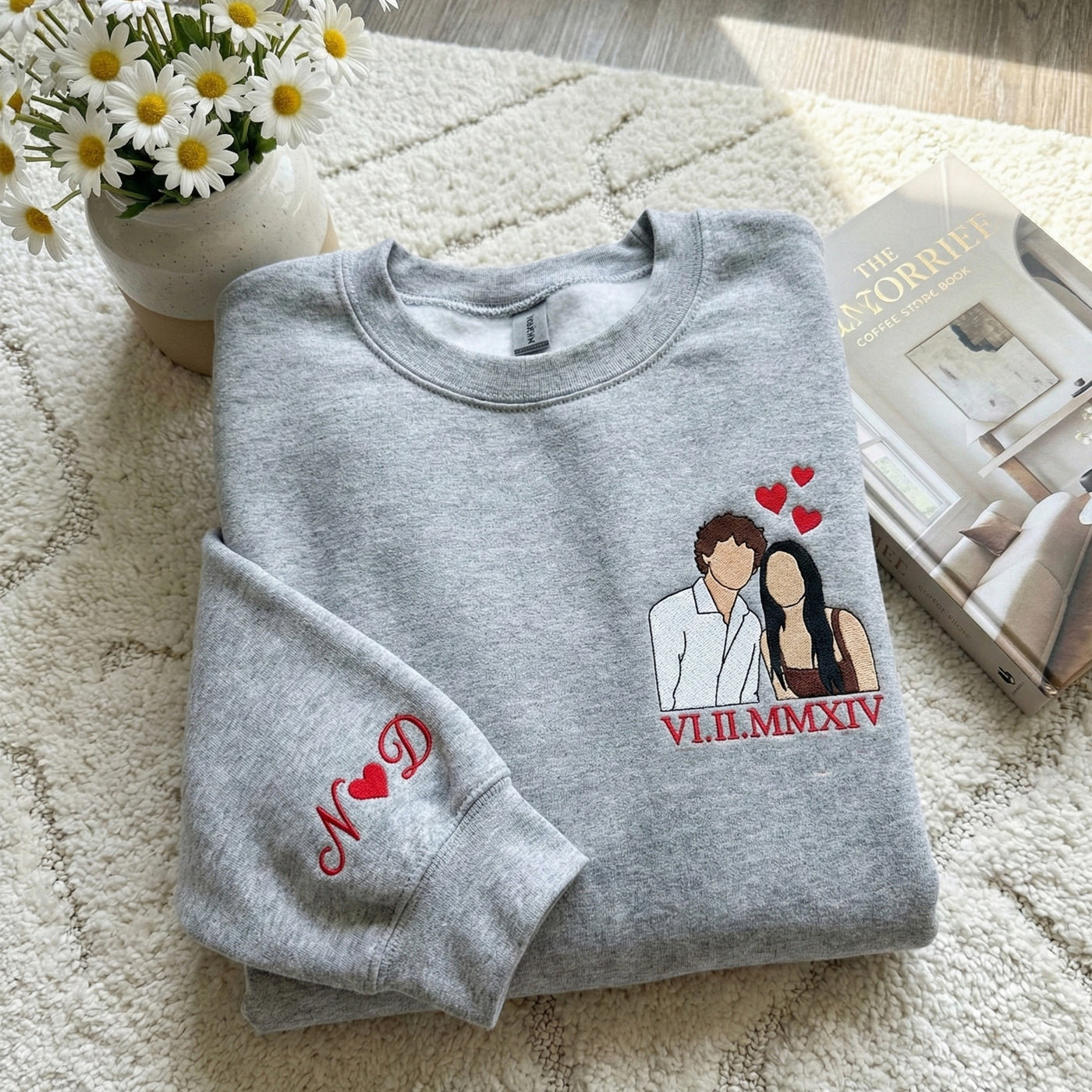 Custom Couple Portrait Embroidered Shirt, Custom Your Pic Embroidered Shirt, Memorial Moment Picture Custom Shirt, Anniversary Gift, Valentine Gift