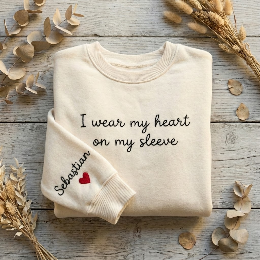 Custom Text on the Neck and Names on the Sleeve Sweatshirt, Personalized Names Initials on Sleeve, Custom Crewneck Sweatshirt, Valentine Day Gifts