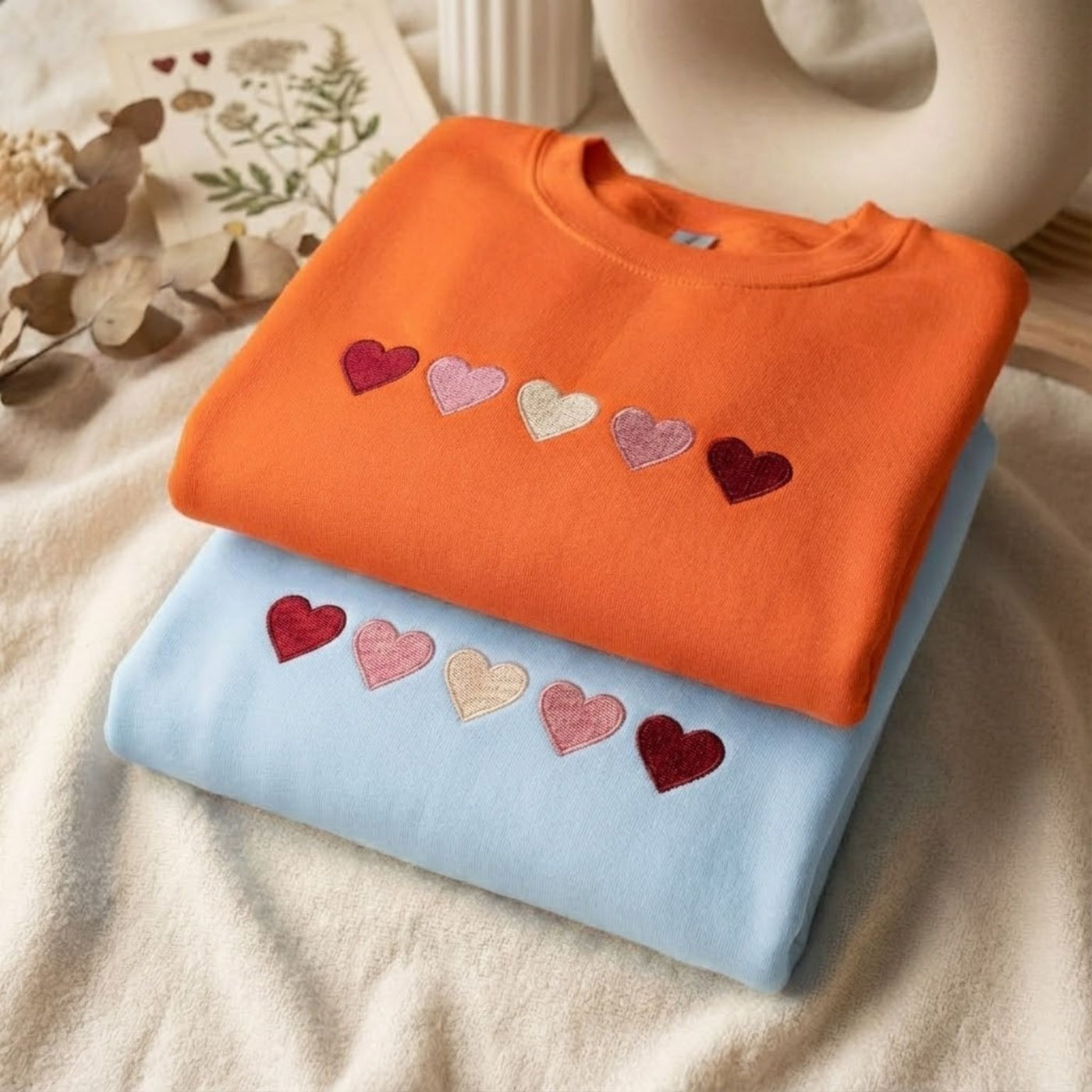 Heart Embroidered Design, Minimal Heart Design, Valentine’s Day Crewneck, Cute Pink Red Heart Design, Romantic Valentine Gift for Her