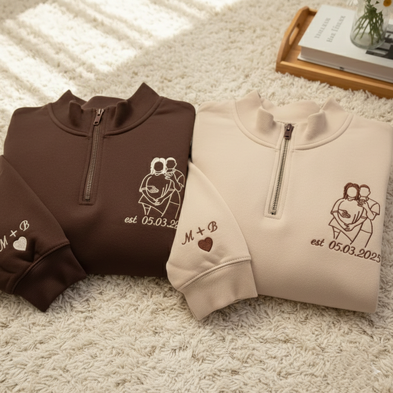 Outlined Embroidered Portrait Photo, Custom Couples Embroidered Sweatshirts, Personalized Crewneck, Valentine Gift