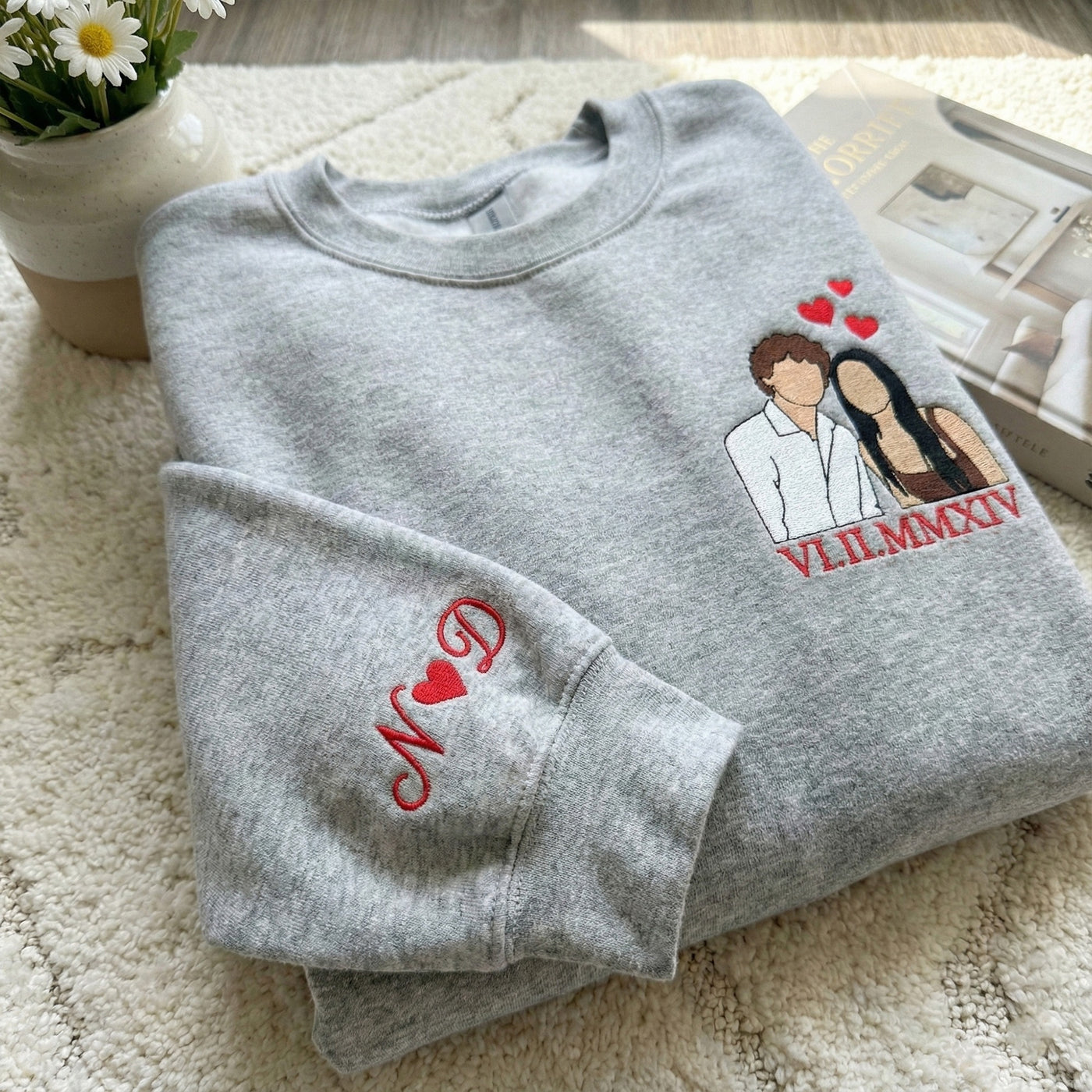 Custom Couple Portrait Embroidered Shirt, Custom Your Pic Embroidered Shirt, Memorial Moment Picture Custom Shirt, Anniversary Gift, Valentine Gift