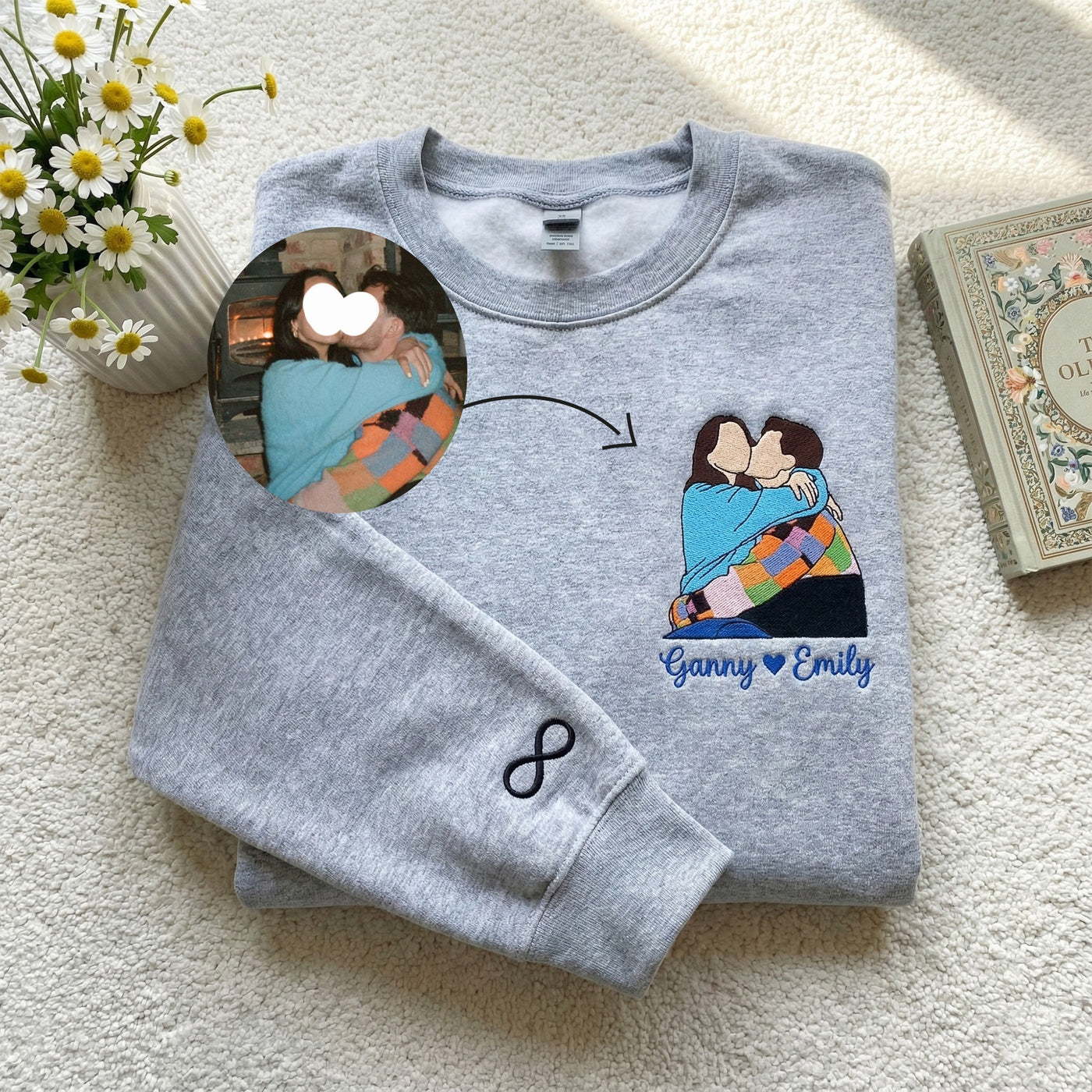 Custom Couple Portrait Embroidered Shirt, Custom Your Pic Embroidered Shirt, Memorial Moment Picture Custom Shirt, Anniversary Gift, Valentine Gift