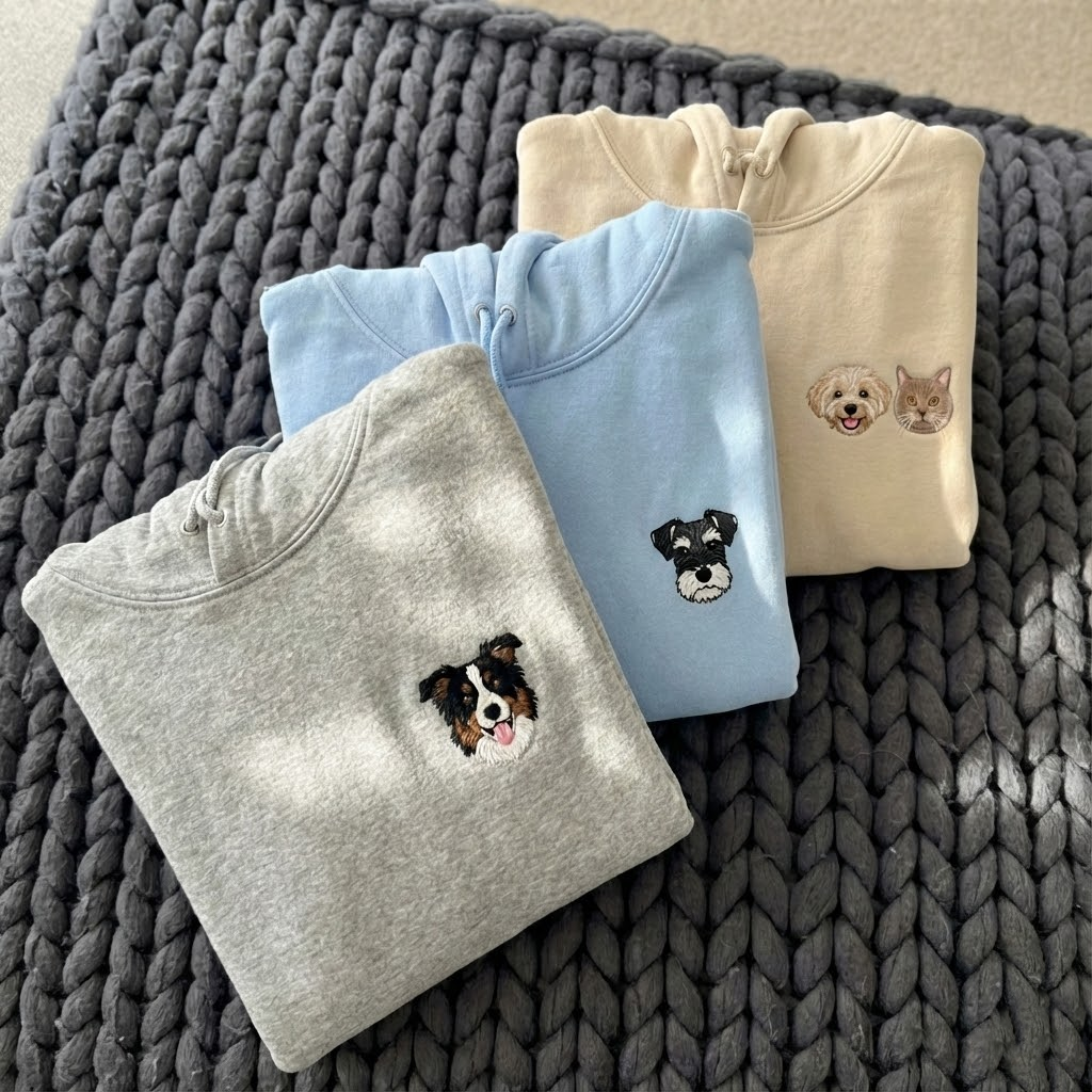 Custom Embroidered Pet Hoodie from Photo + Name, Personalized Dog Embroidered Sweatshirt, Cat & Dog Custom Embroidered Crewneck, Custom Pet Hoodie, Gift for Dog Lovers