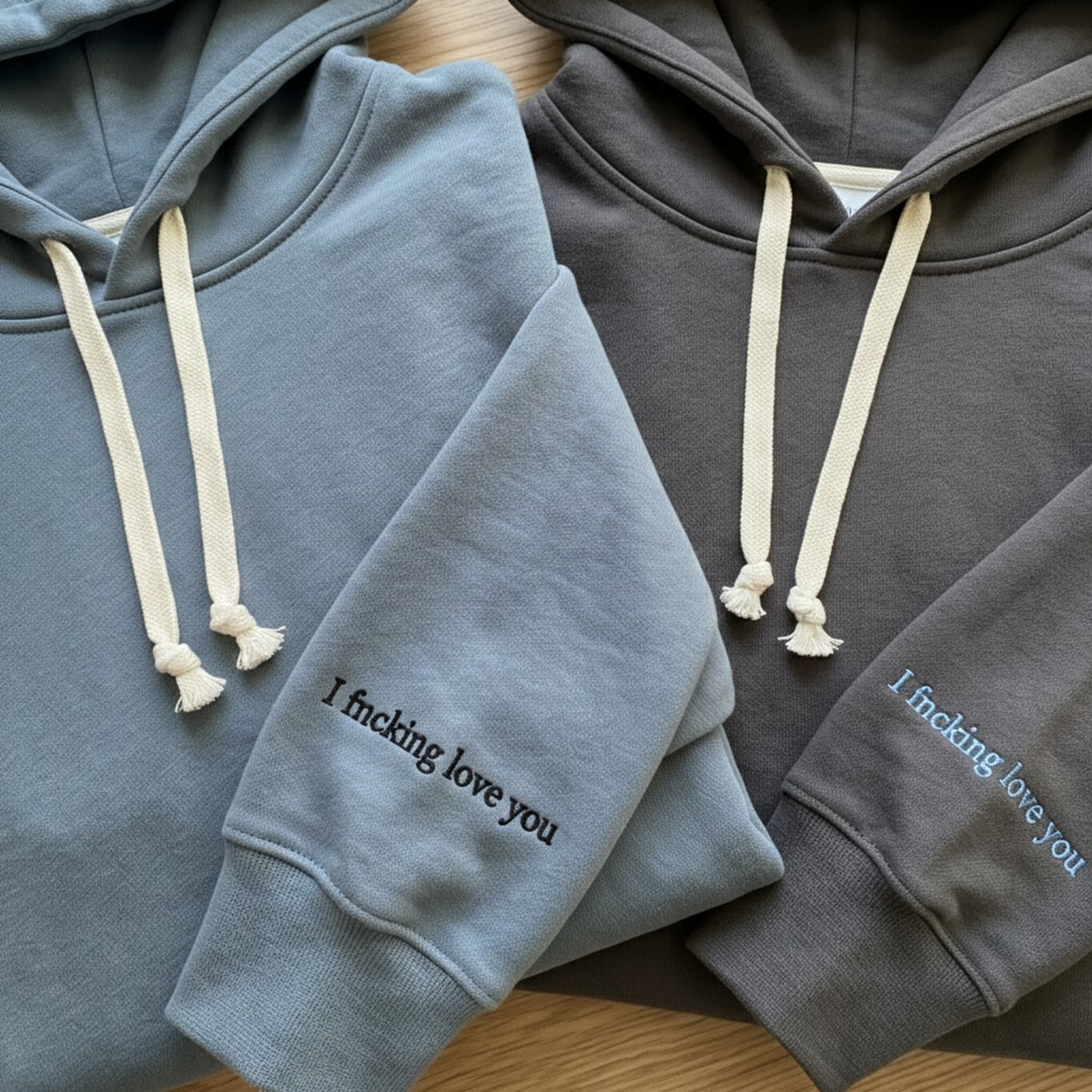 Custom Text Embroidered Sleeve Sweatshirt, Valentines Day, Couple Crewneck, Text On Sleeve, Couple's Shirt, Anniversary Couple Gift