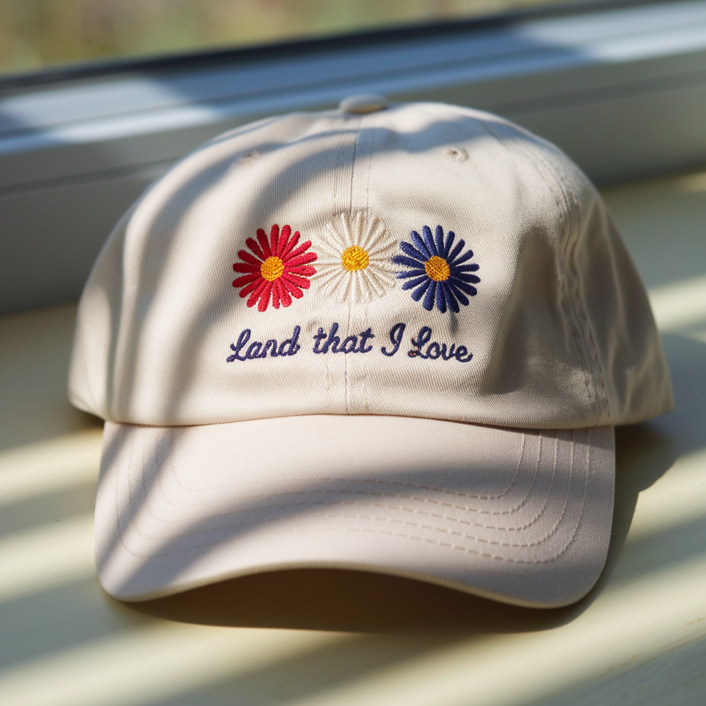 Floral USA Embroidered Hat, Retro 4th of July "Land that I love" Hat, independence day Baseball Cap