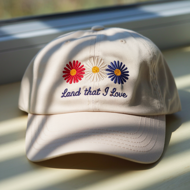 Floral USA Embroidered Hat, Retro 4th of July "Land that I love" Hat, independence day Baseball Cap