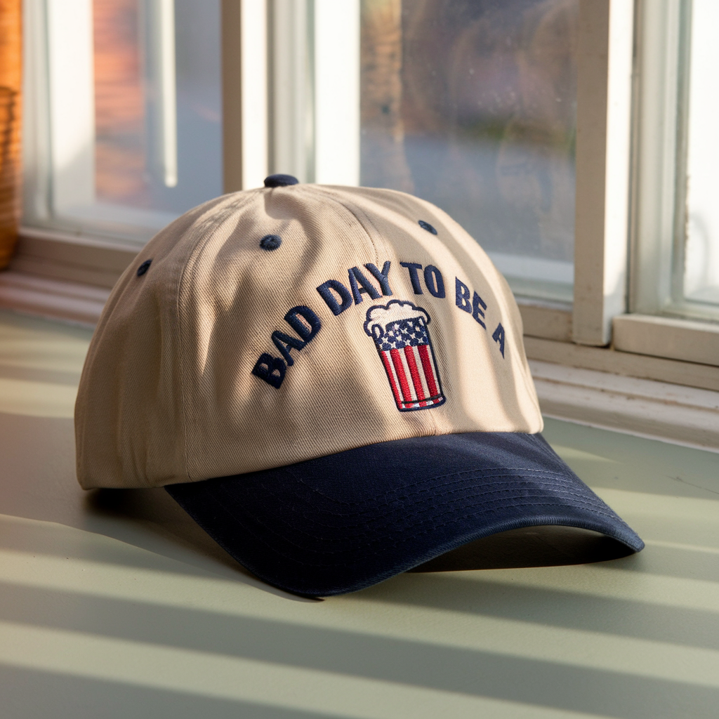 Bad Day to be a Beer Hat Embroidered Hat for Memorial Day, Patriotic Two Tone, Funny 4th of July Hat, Hat for Tailgate, Hat Gift for Him